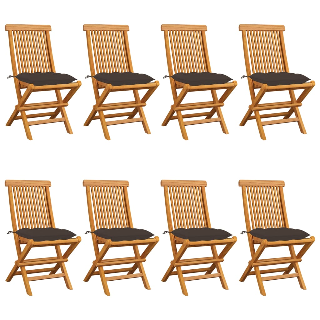 vidaXL Patio Chairs with Taupe Cushions 8 pcs Solid Teak Wood