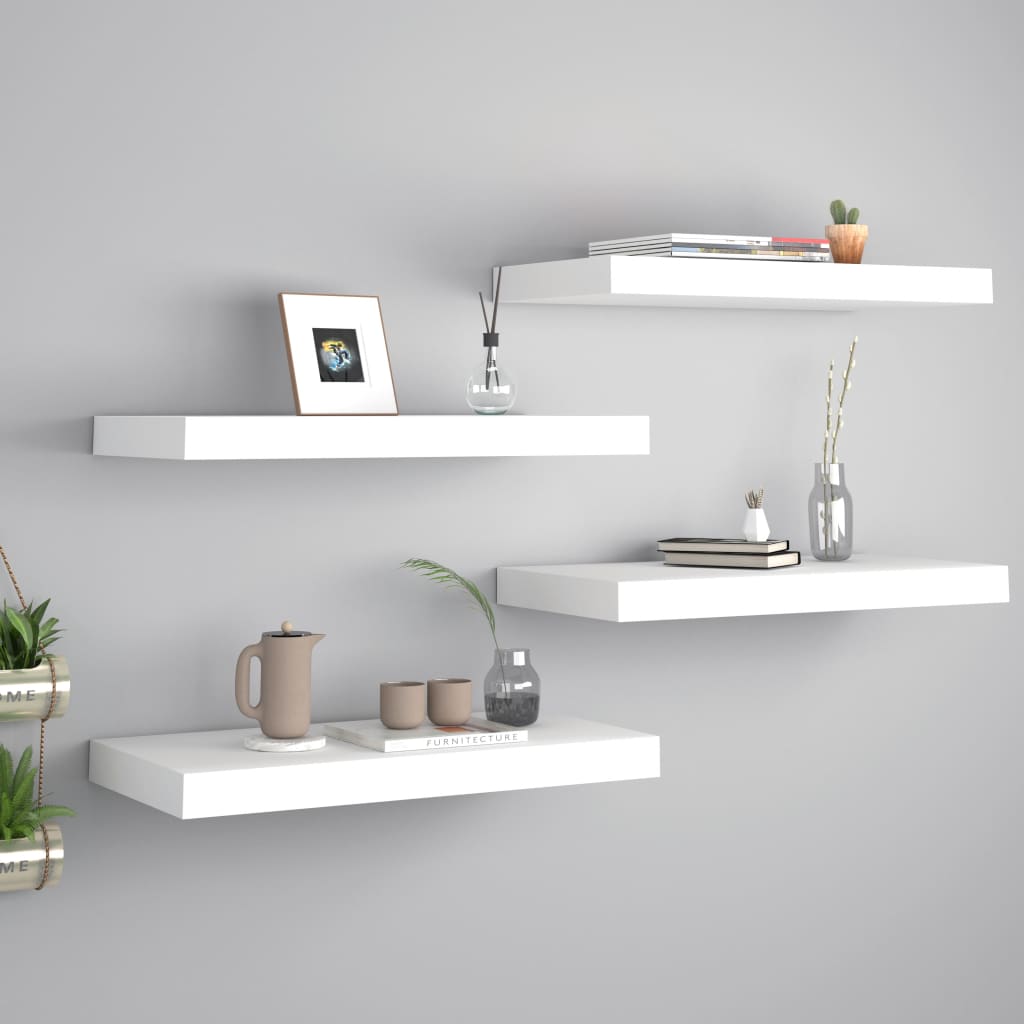 vidaXL Floating Wall Shelves 4 pcs White 19.7"x9.1"x1.5" MDF