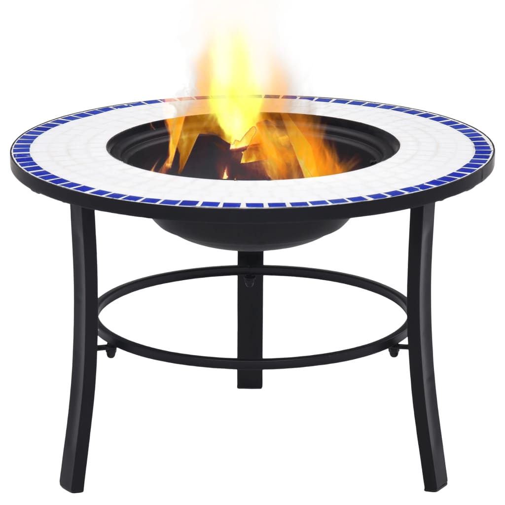 vidaXL Mosaic Fire Pit Blue and White 26.8" Ceramic