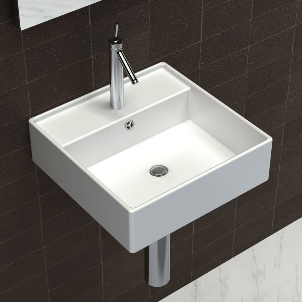 vidaXL Ceramic Basin with Overflow & Faucet Hole 16.1"x16.1" White