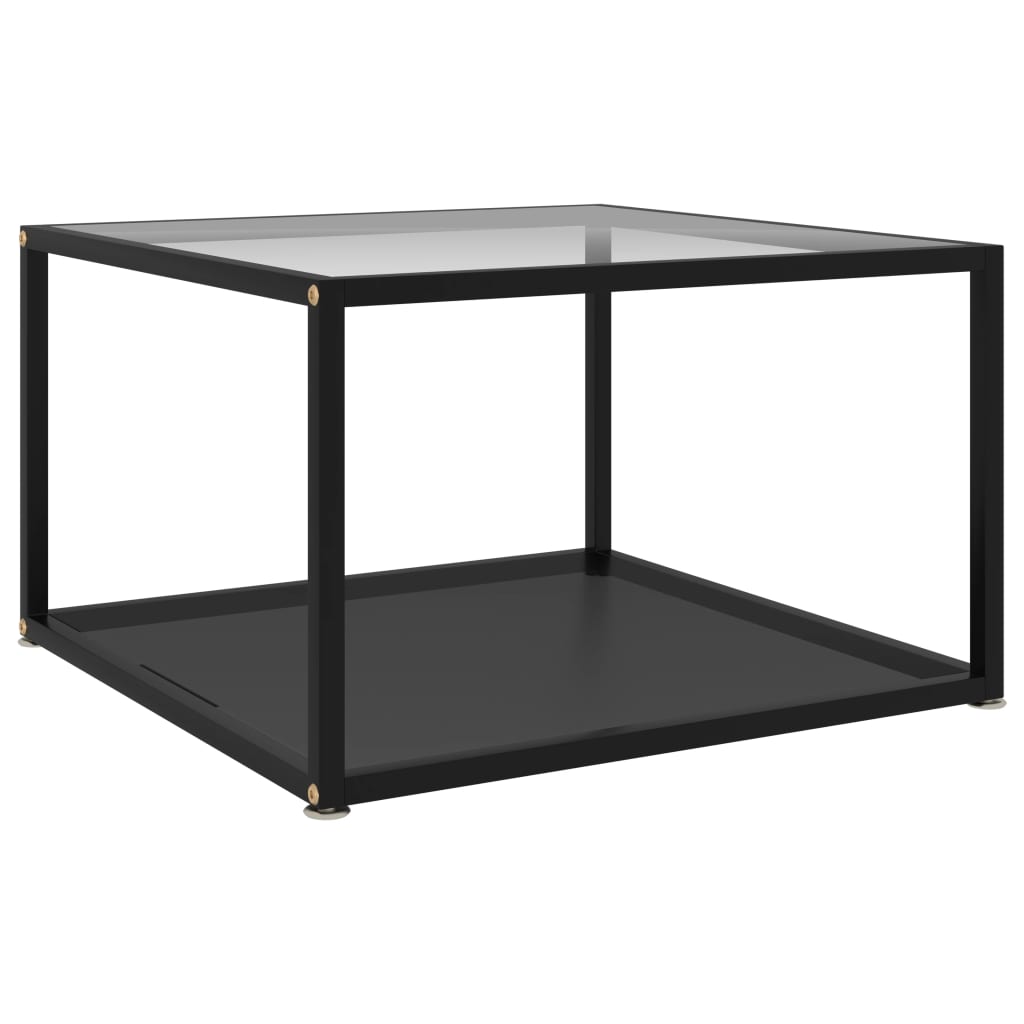 vidaXL Coffee Table Transparent and Black 23.6"x23.6"x13.8" Tempered Glass