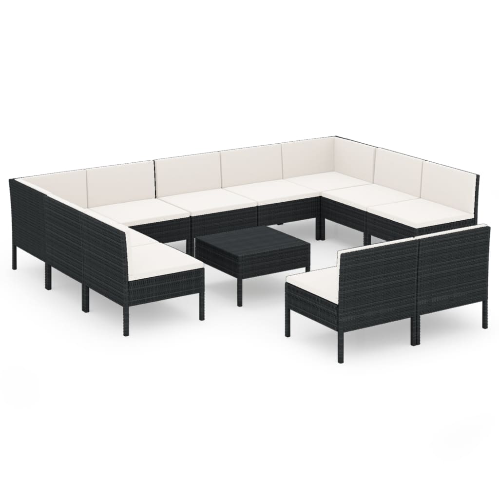 vidaXL 12 Piece Patio Lounge Set with Cushions Poly Rattan Black