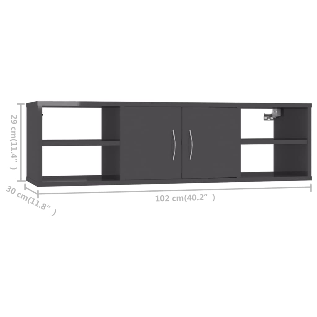 vidaXL Wall Shelf High Gloss Gray 40.2"x11.8"x11.4" Engineered Wood