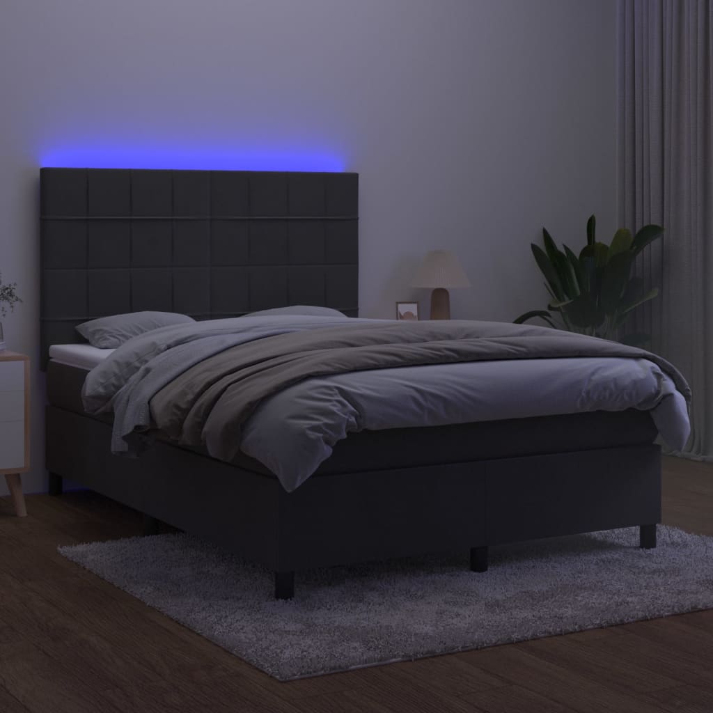 vidaXL Box Spring Bed with Mattress&LED Dark Gray Full Velvet