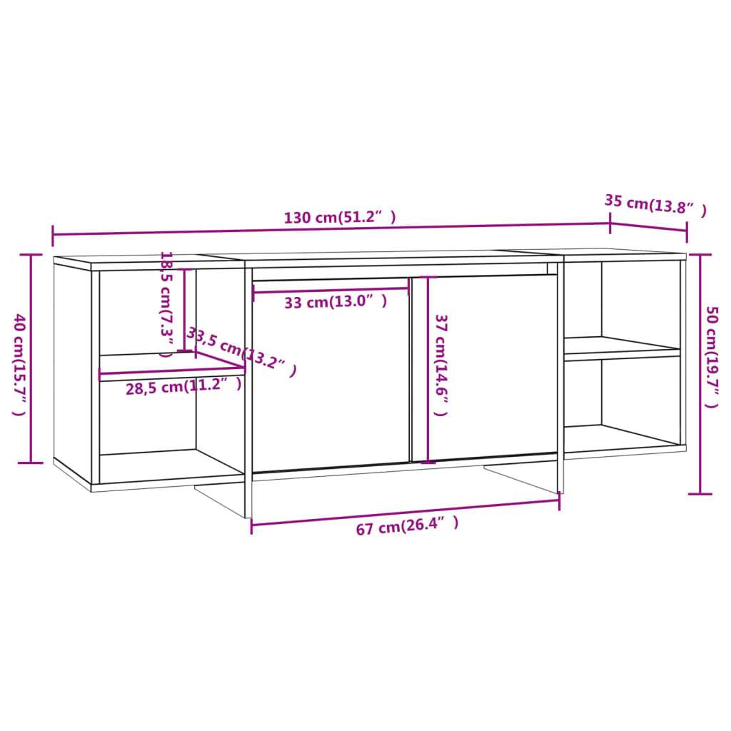 vidaXL TV Cabinet Concrete Gray 51.2"x13.8"x19.7" Engineered Wood
