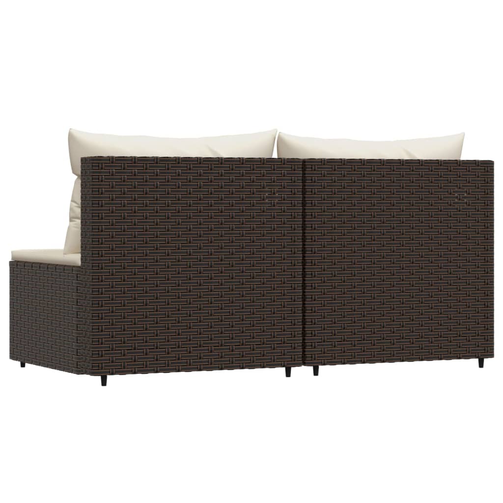 vidaXL Patio Middle Sofas with Cushions 2 pcs Brown Poly Rattan