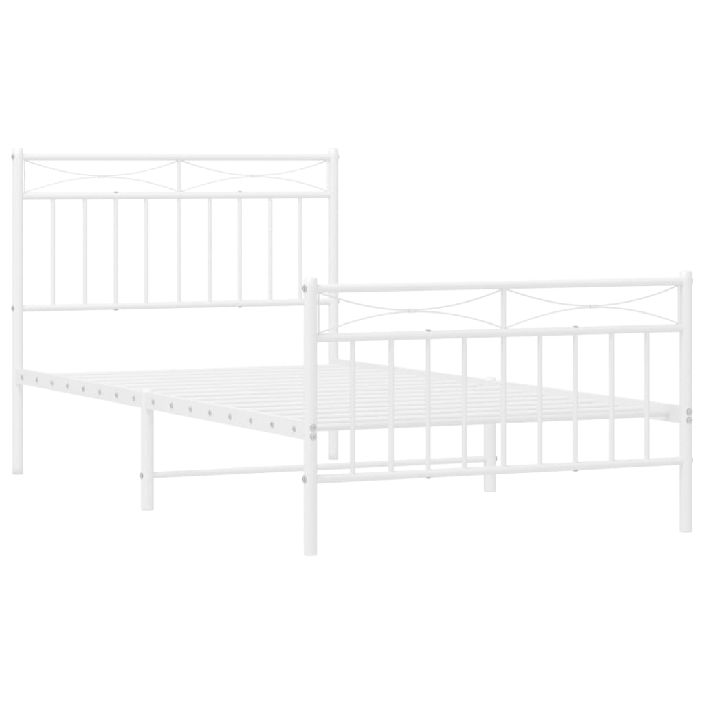 vidaXL Metal Bed Frame with Headboard and Footboard White 39.4"x74.8" Twin