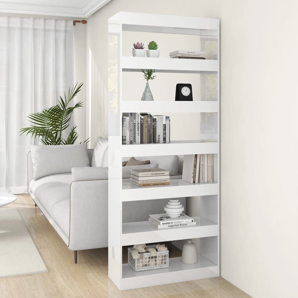 vidaXL Book Cabinet/Room Divider High Gloss White 31.5"x11.8"x78" Engineered Wood