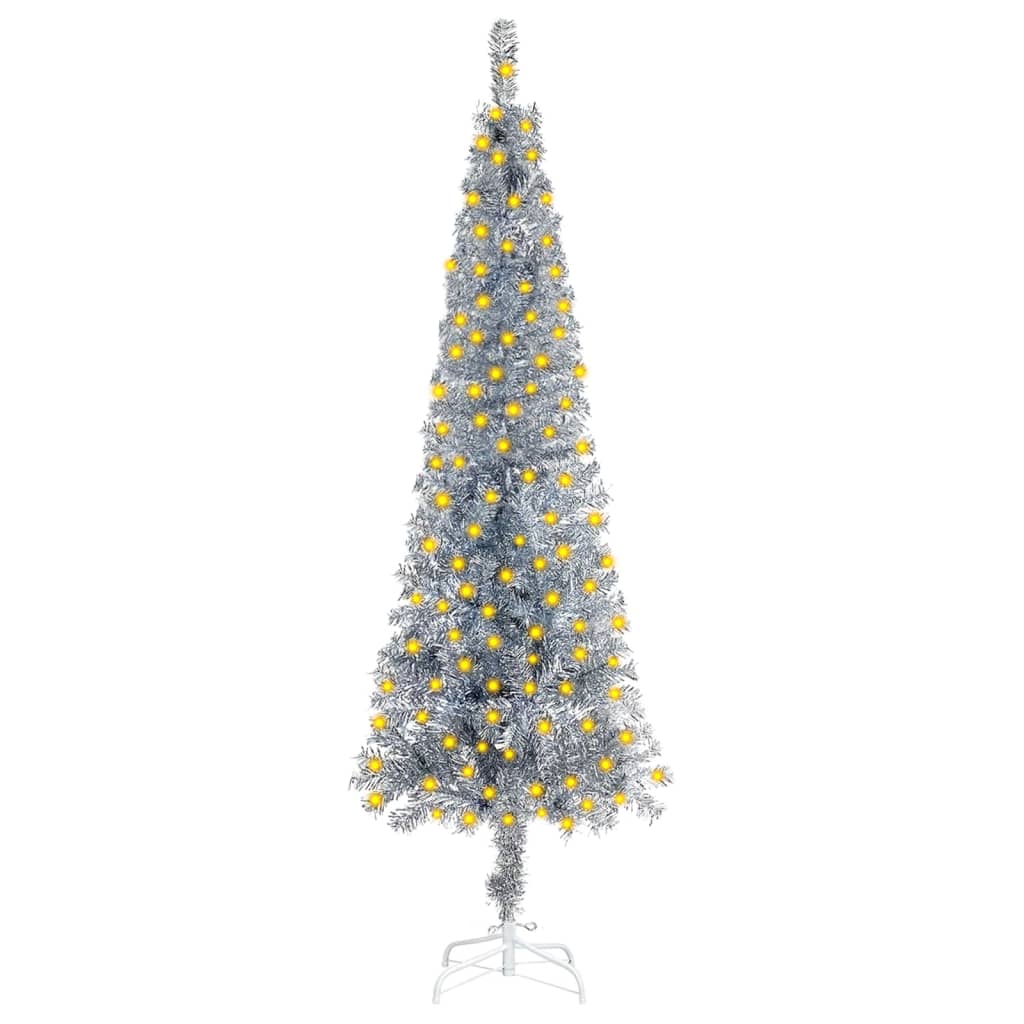 vidaXL Slim Christmas Tree with LEDs Silver 47.2"