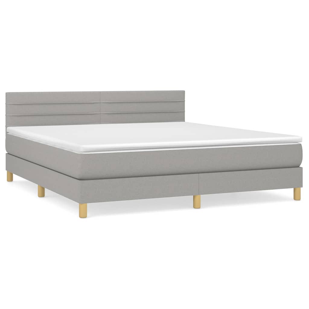 vidaXL Box Spring Bed with Mattress Light Gray California King Fabric