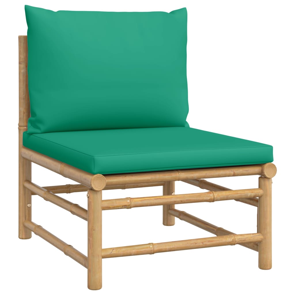 vidaXL 3 Piece Patio Lounge Set with Green Cushions Bamboo