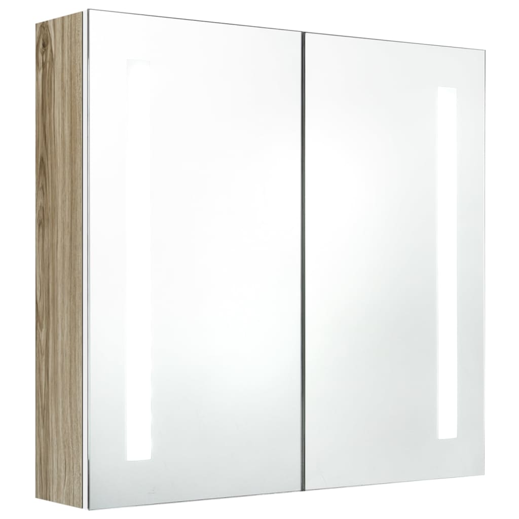 vidaXL LED Bathroom Mirror Cabinet White and Oak 24.4"x5.5"x23.6"