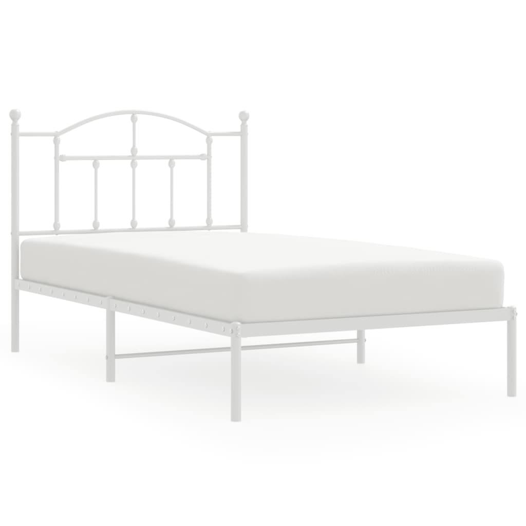 vidaXL Metal Bed Frame with Headboard White 39.4"x74.8" Twin