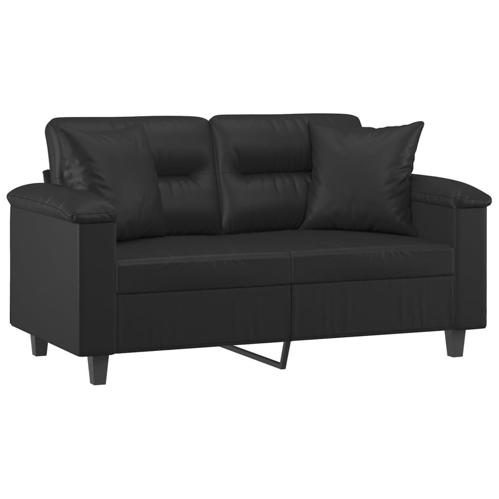 vidaXL 2-Seater Sofa with Throw Pillows Black 47.2" Faux Leather