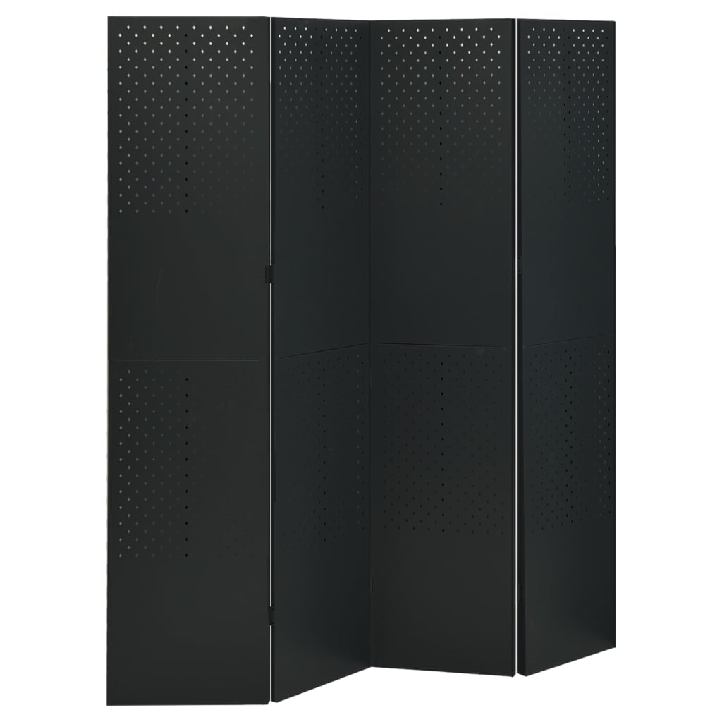 vidaXL 4-Panel Room Divider Black 63"x70.9" Steel