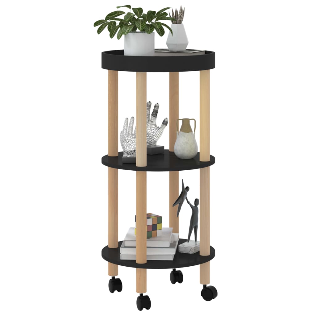 vidaXL 3-tier Trolley Black 15"x15"x32.3" Engineered Wood&Solid Wood Pine