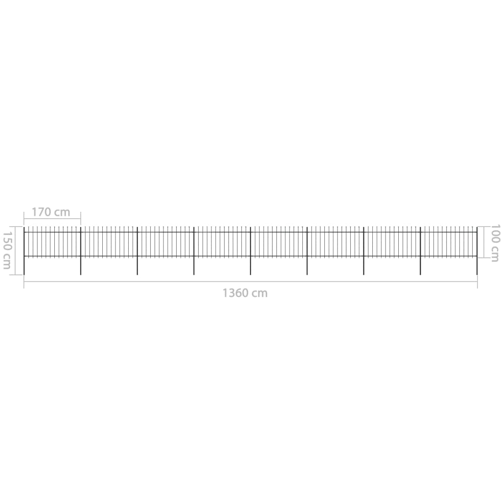 vidaXL Garden Fence with Spear Top Steel 535.4"x39.4" Black