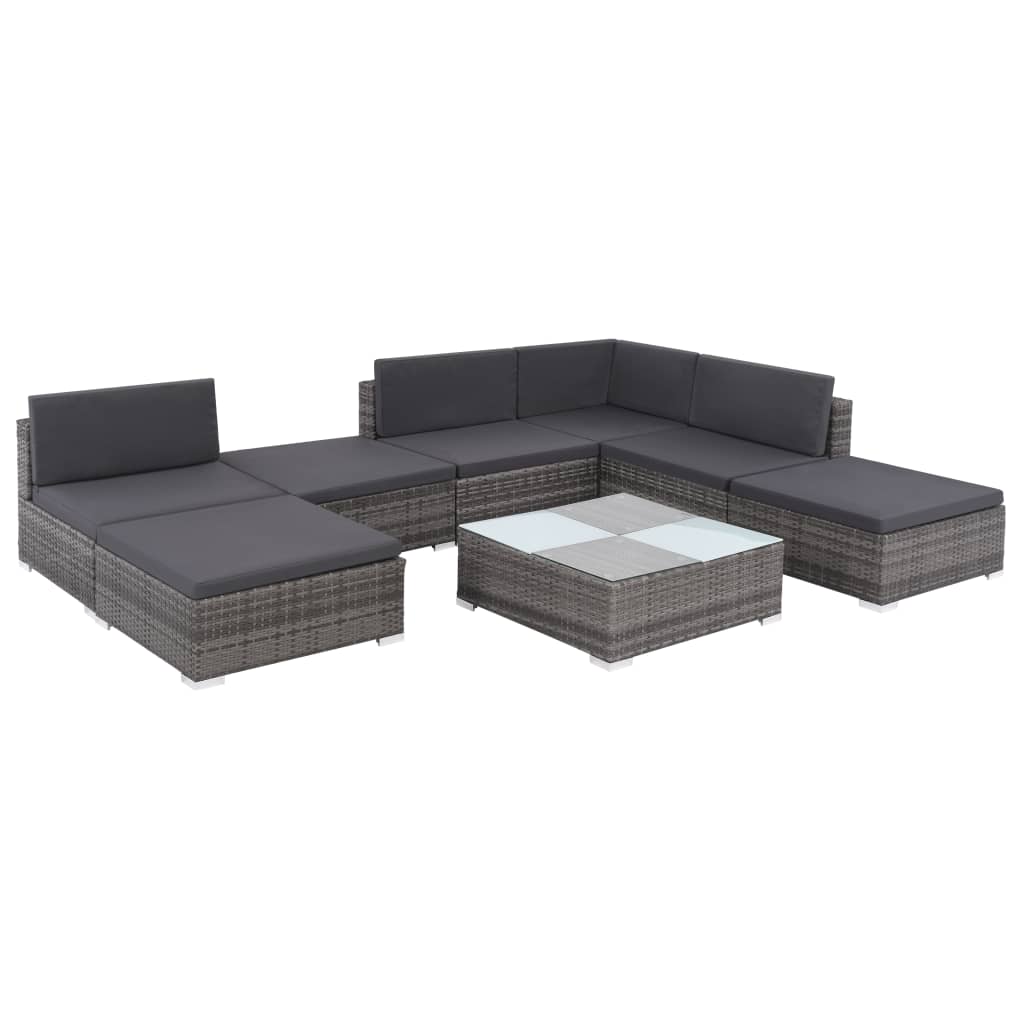 vidaXL 8 Piece Patio Lounge Set with Cushions Poly Rattan Gray