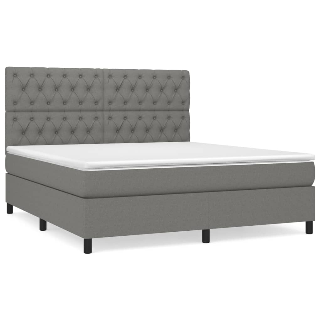 vidaXL Box Spring Bed with Mattress Dark Gray Queen Fabric