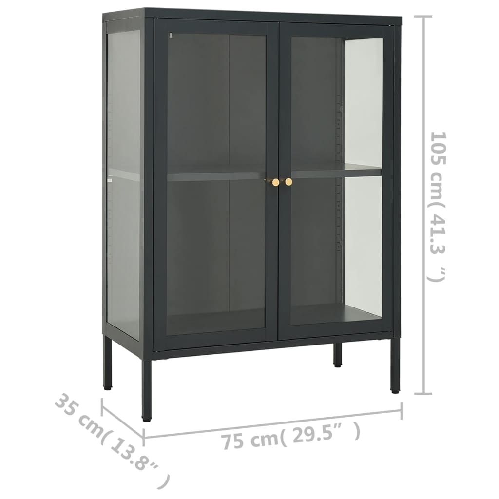 vidaXL Sideboard Anthracite 29.5"x13.8"x41.3" Steel and Glass