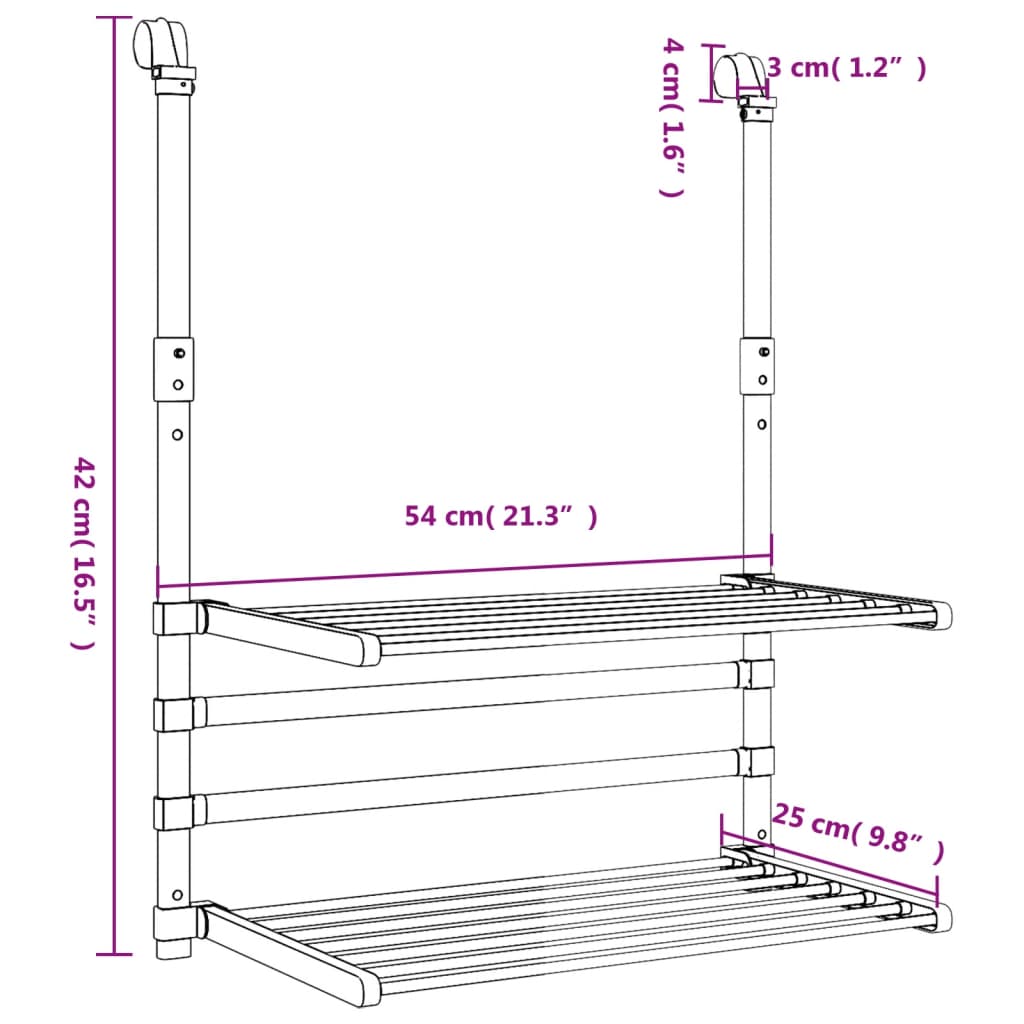 vidaXL Drying Rack for Balcony 21.3"x9.8"x16.5" Aluminum