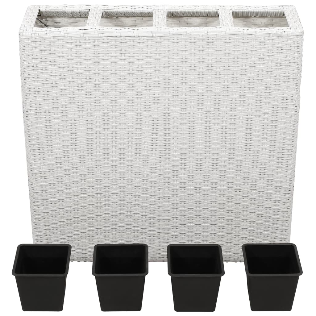 vidaXL Garden Raised Bed with 4 Pots Poly Rattan White