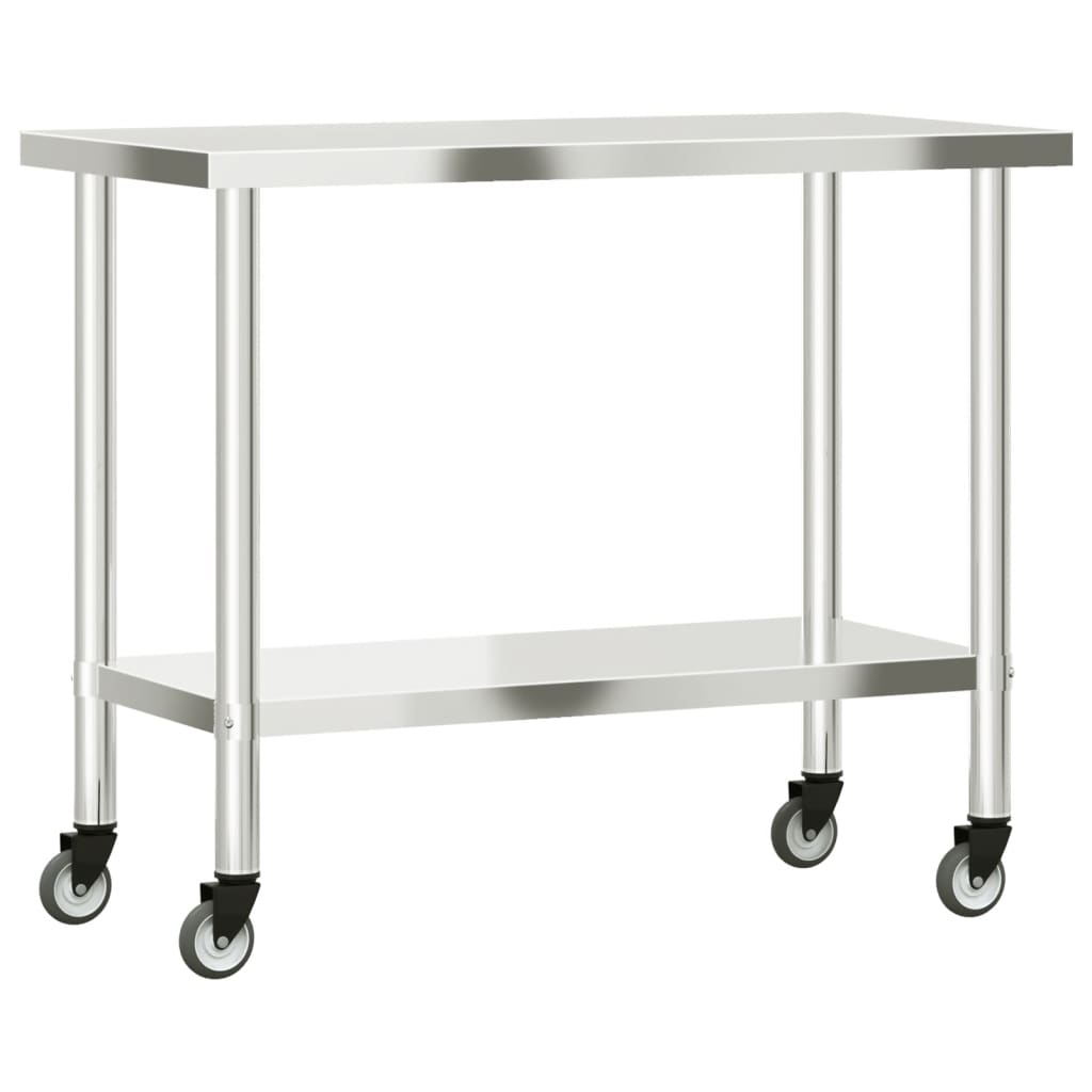 vidaXL Kitchen Work Table with Wheels 43.3"x21.7"x33.5" Stainless Steel