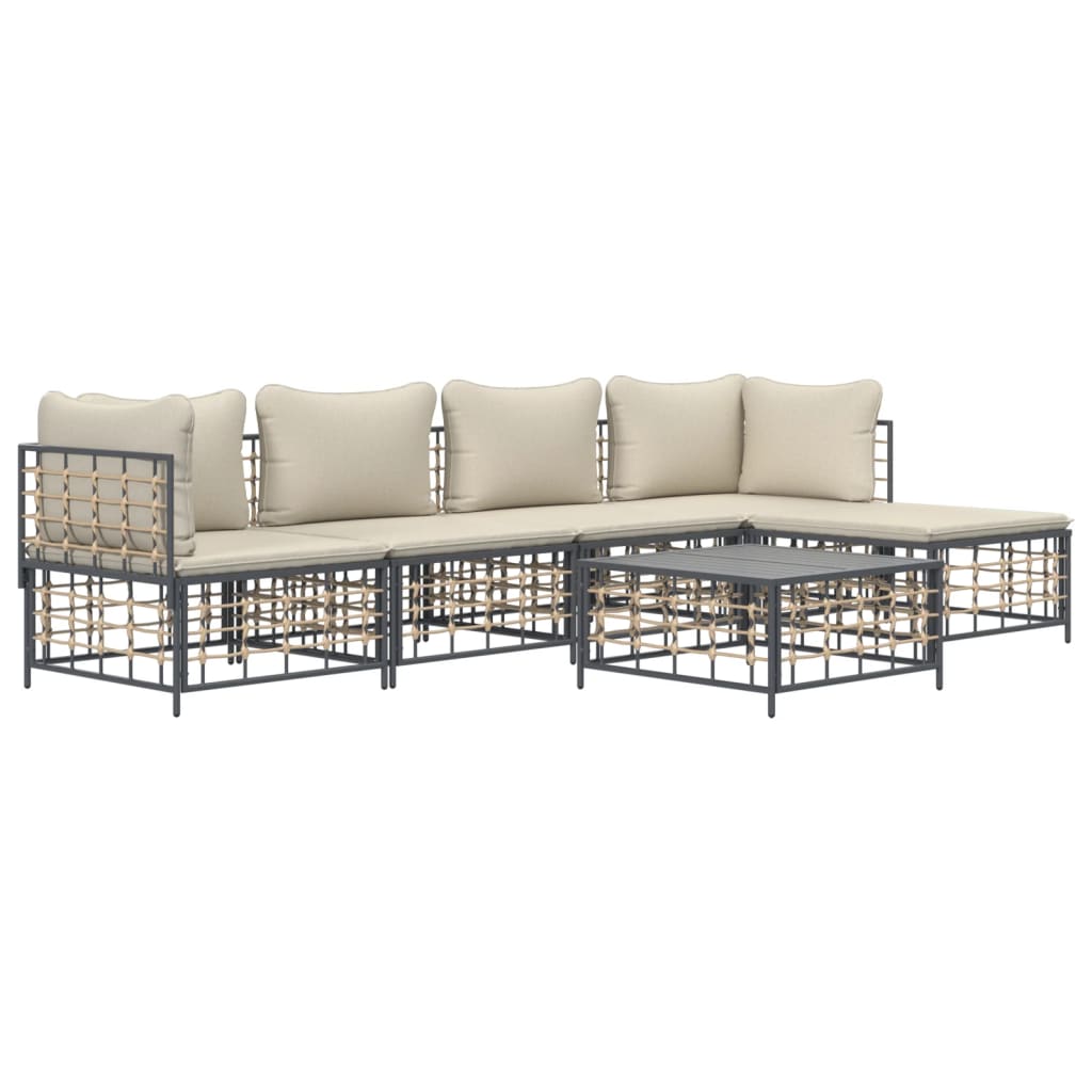 vidaXL 6 Piece Patio Lounge Set with Cushions Anthracite Poly Rattan