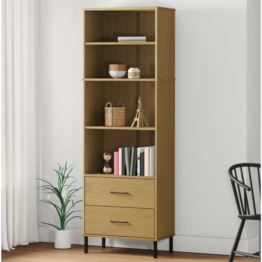 vidaXL Bookcase with 2 Drawers Brown 23.6"x13.8"x70.9" Solid Wood OSLO