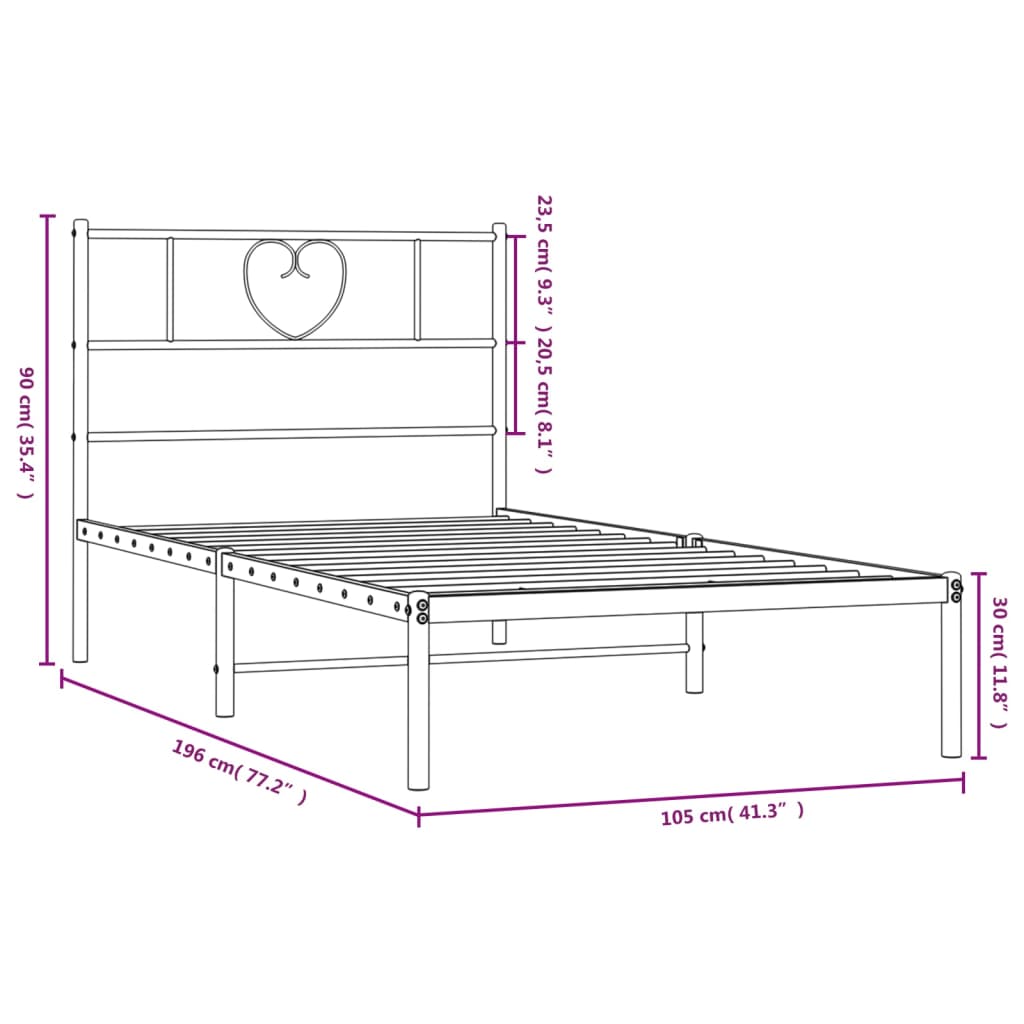vidaXL Metal Bed Frame with Headboard White 39.4"x74.8" Twin