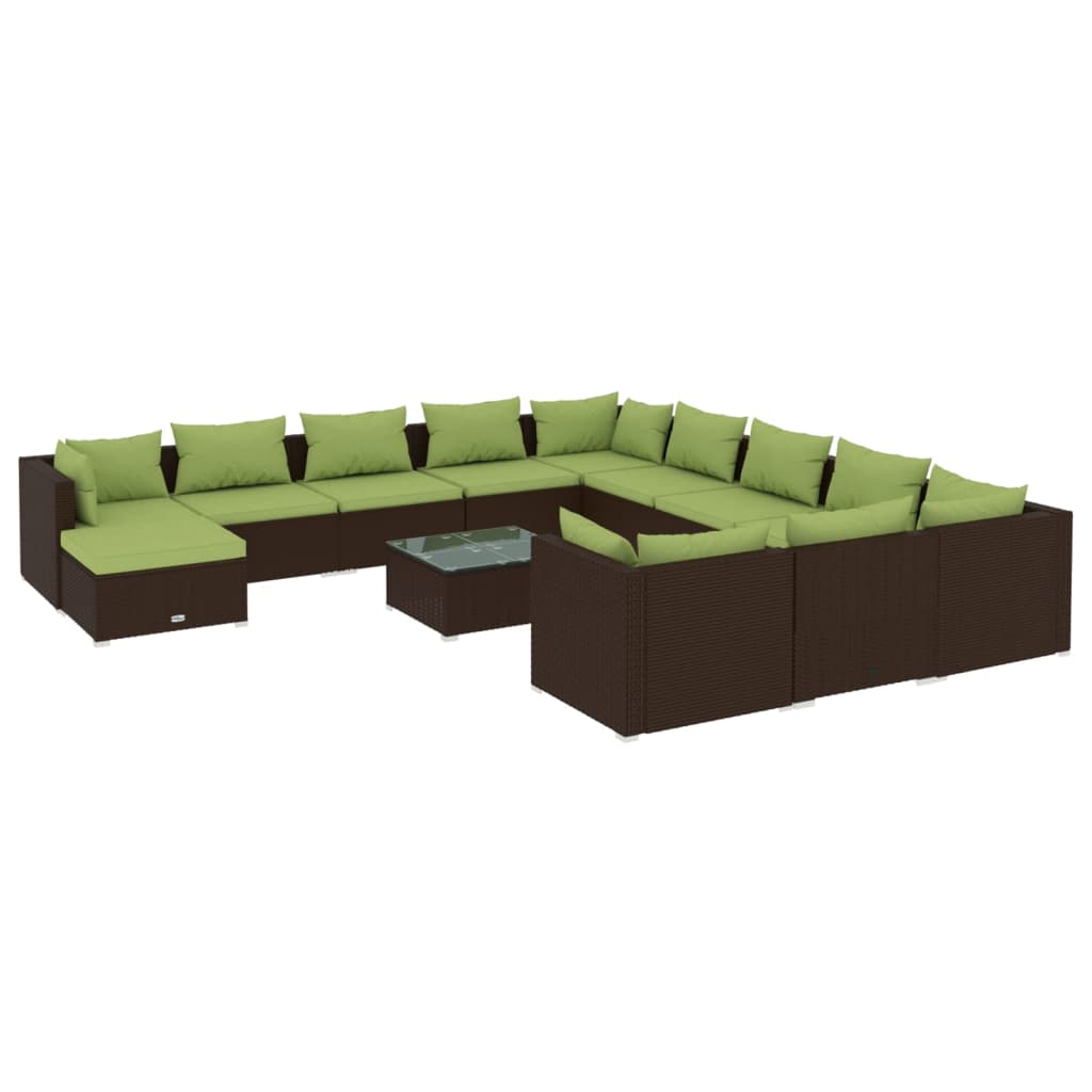 vidaXL 13 Piece Patio Lounge Set with Cushions Poly Rattan Brown