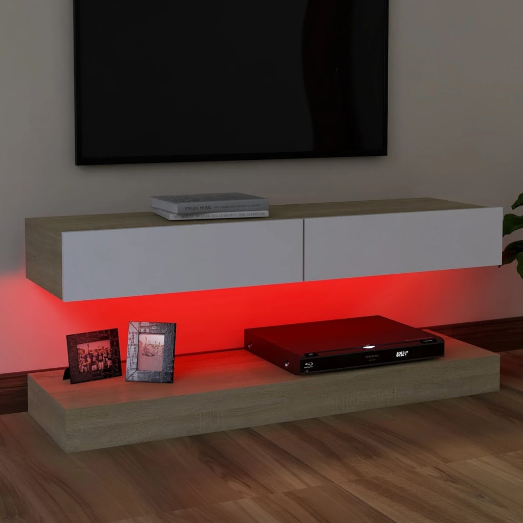 vidaXL TV Stand with LED Lights White and Sonoma Oak 47.2"x13.8"