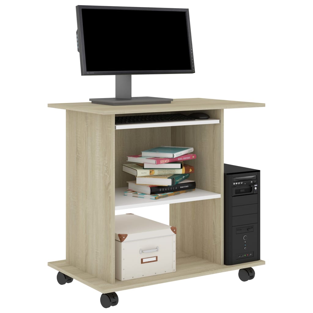 vidaXL Computer Desk White and Sonoma Oak 31.5"x19.7"x29.5" Engineered Wood