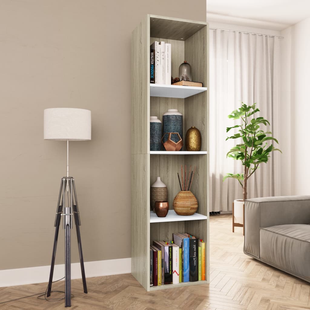 vidaXL Book Cabinet/TV Cabinet White and Sonoma Oak 14.2"x11.8"x56.3" Engineered Wood