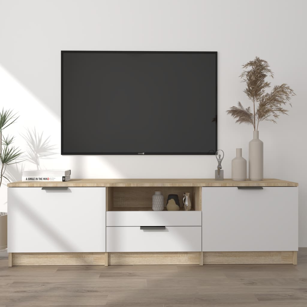 vidaXL TV Stand White and Sonoma Oak 55.1"x13.8"x15.7" Engineered Wood