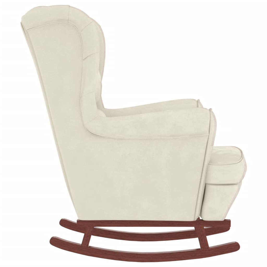 vidaXL Rocking Chair with Solid Wood Rubber Legs Cream Velvet