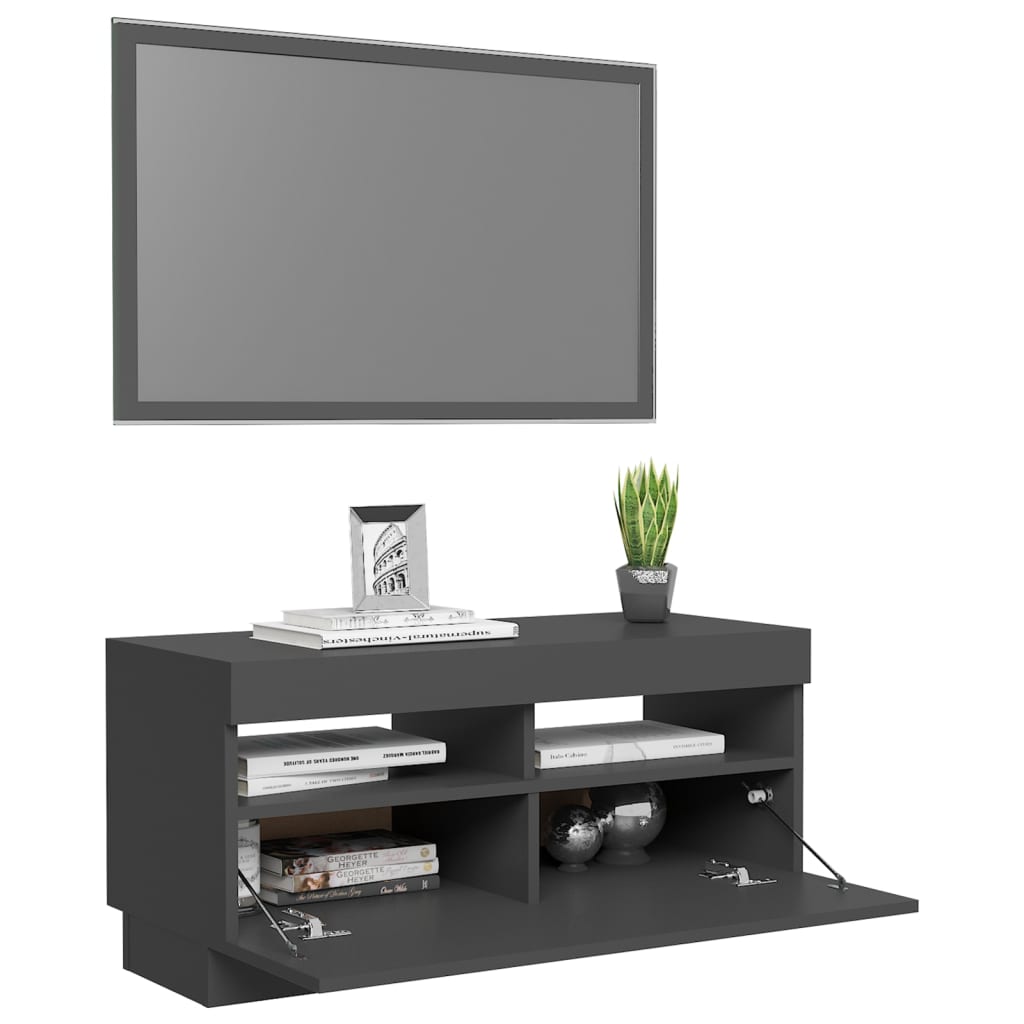 vidaXL TV Cabinet with LED Lights Gray 31.5"x13.8"x15.7"
