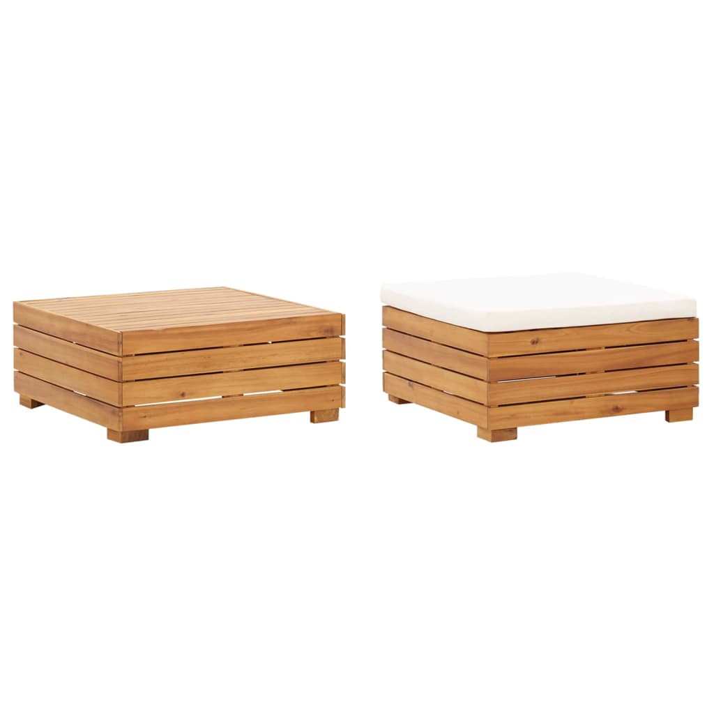 vidaXL Patio Table and Footrest Set with Cushion Solid Acacia Wood