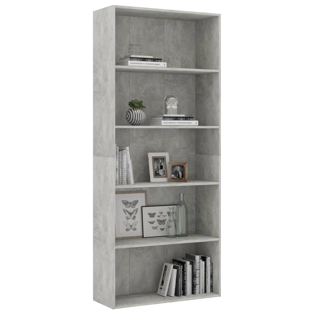 vidaXL 5-Tier Book Cabinet Concrete Gray 31.5"x11.8"x74.4" Chipboard