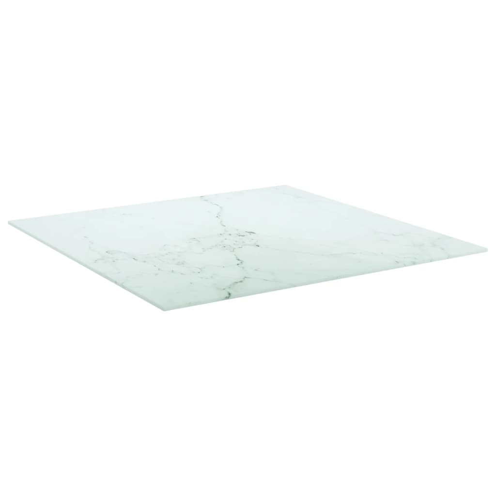 vidaXL Table Top White 27.6"x27.6" 0.2" Tempered Glass with Marble Design