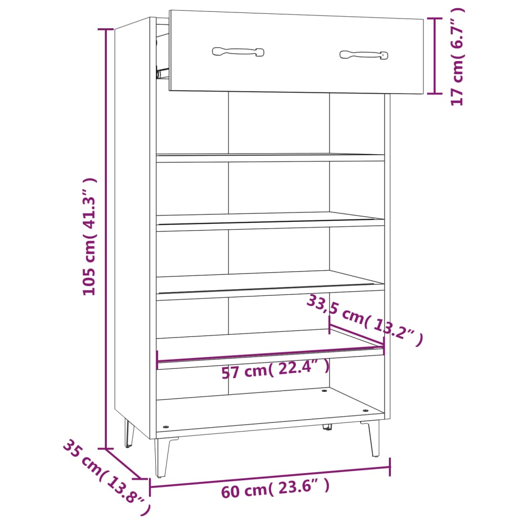 vidaXL Shoe Cabinet White 23.6"x13.8"x41.3" Engineered Wood