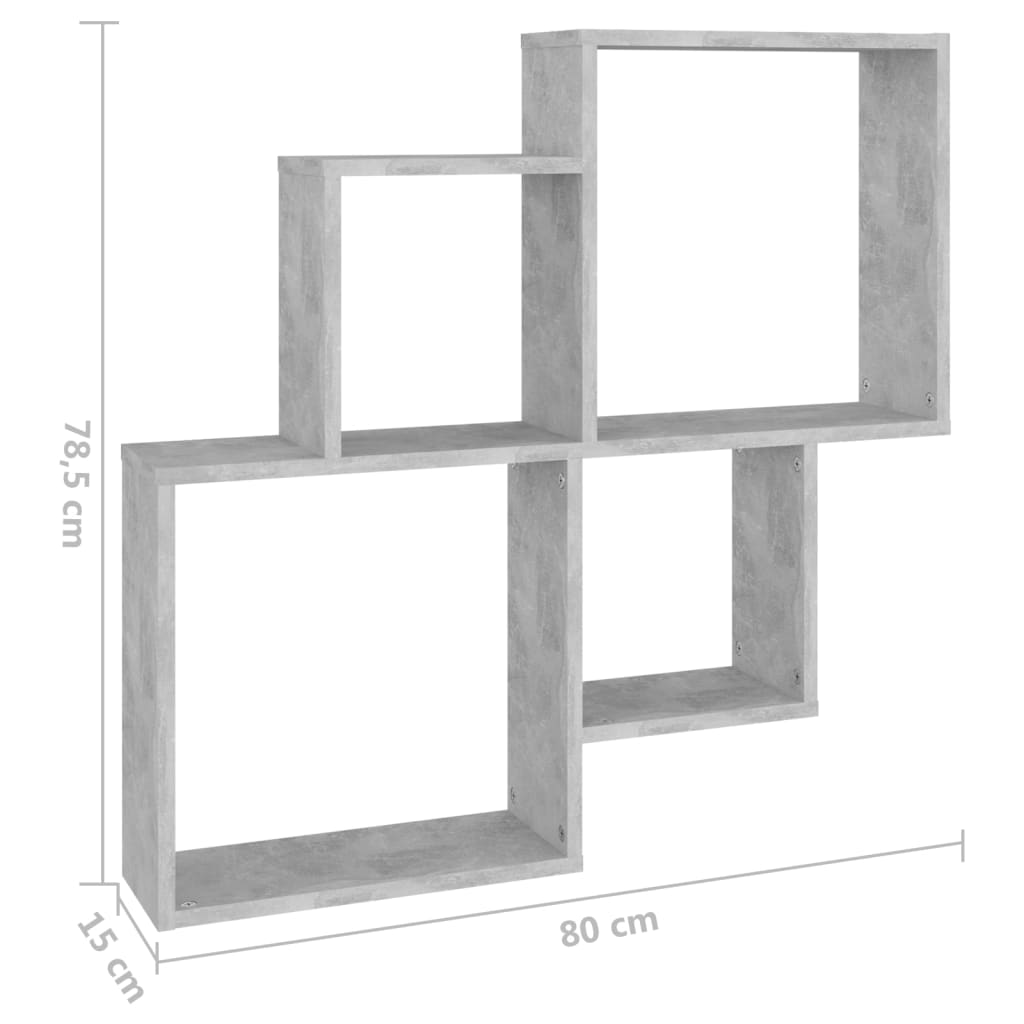 vidaXL Wall Cube Shelf Concrete Gray 31.5"x5.9"x30.9" Engineered Wood
