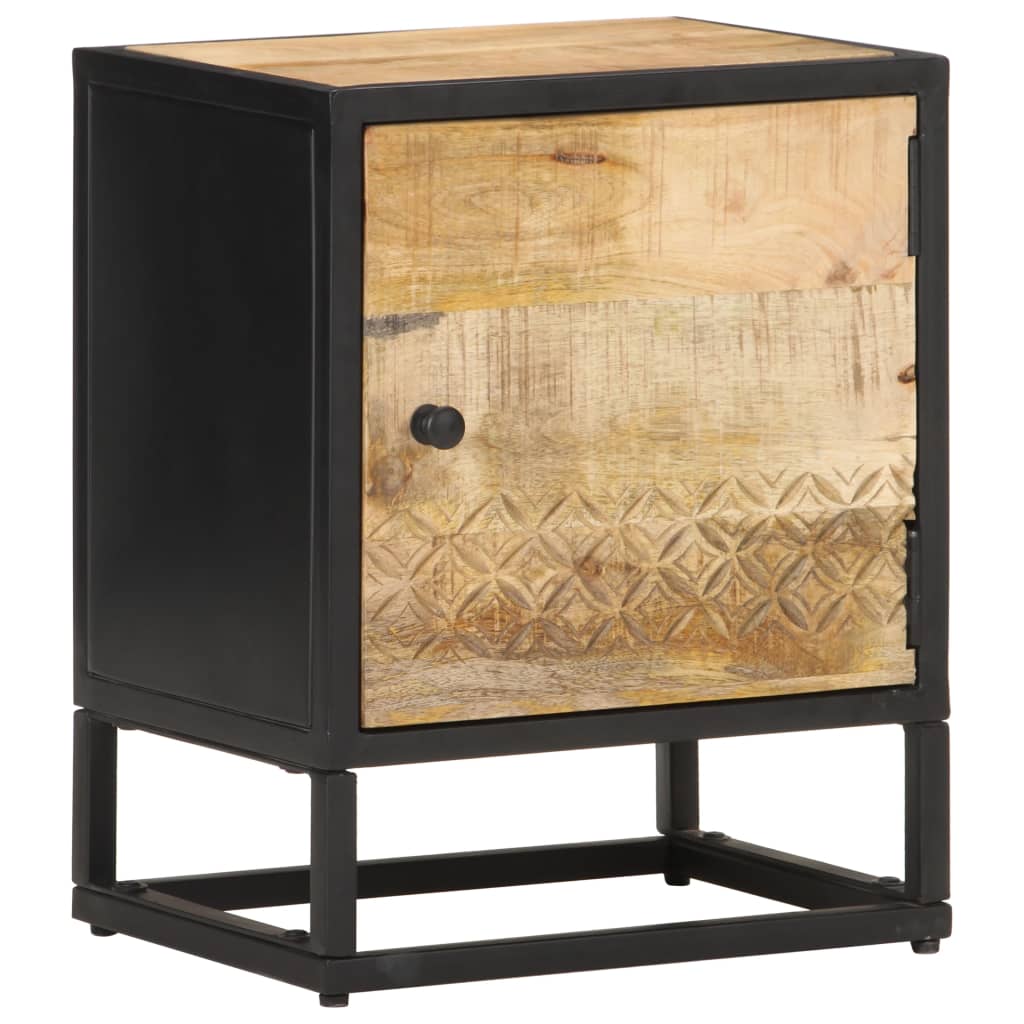 vidaXL Bedside Cabinet with Carved Door 15.7"x11.8"x19.7" Rough Mango Wood