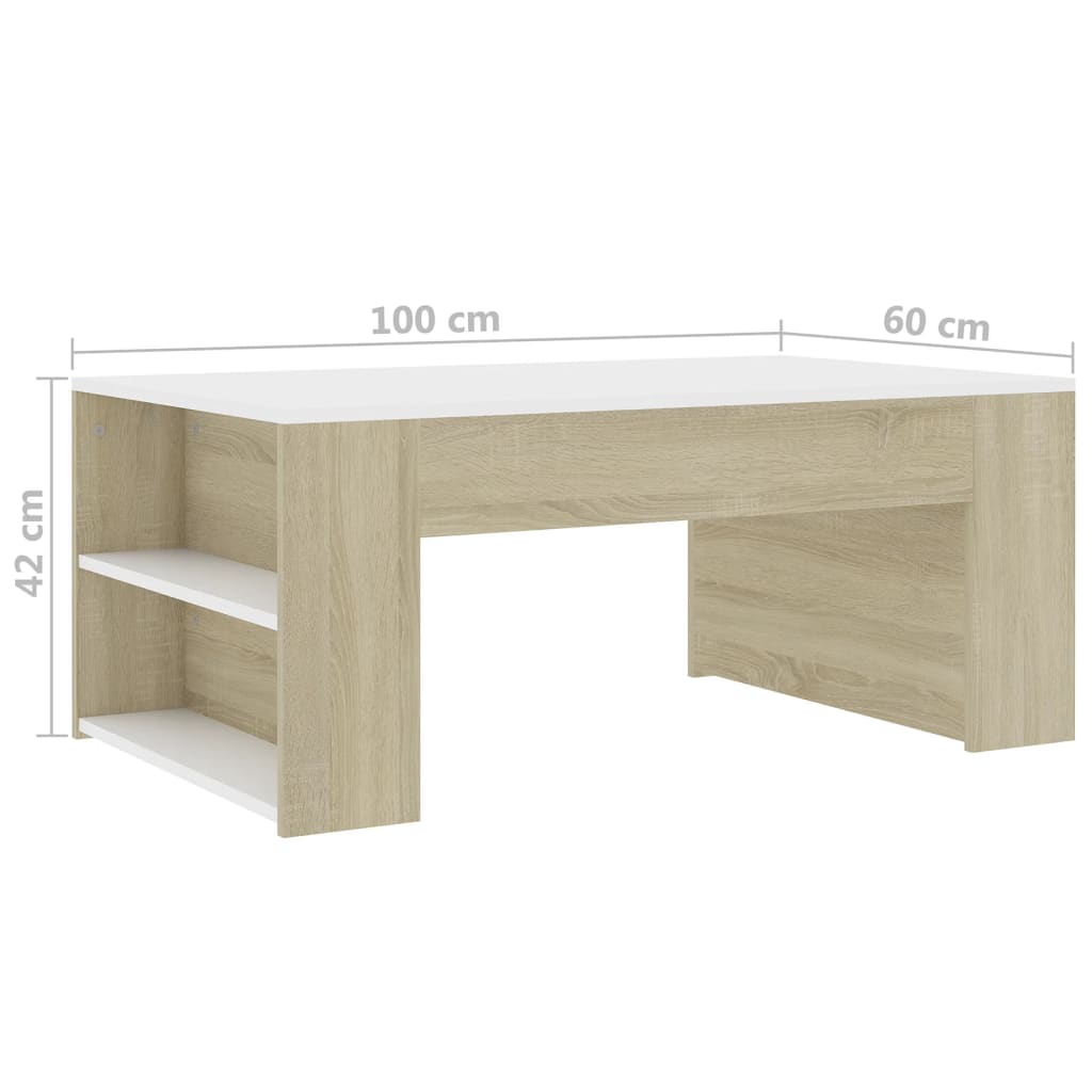 vidaXL Coffee Table White and Sonoma Oak 39.4"x23.6"x16.5" Engineered Wood