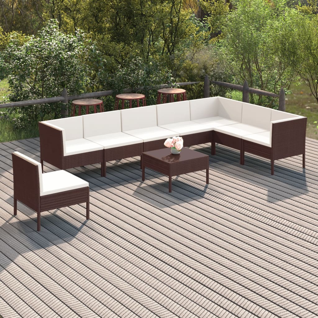 vidaXL 9 Piece Patio Lounge Set with Cushions Poly Rattan Brown