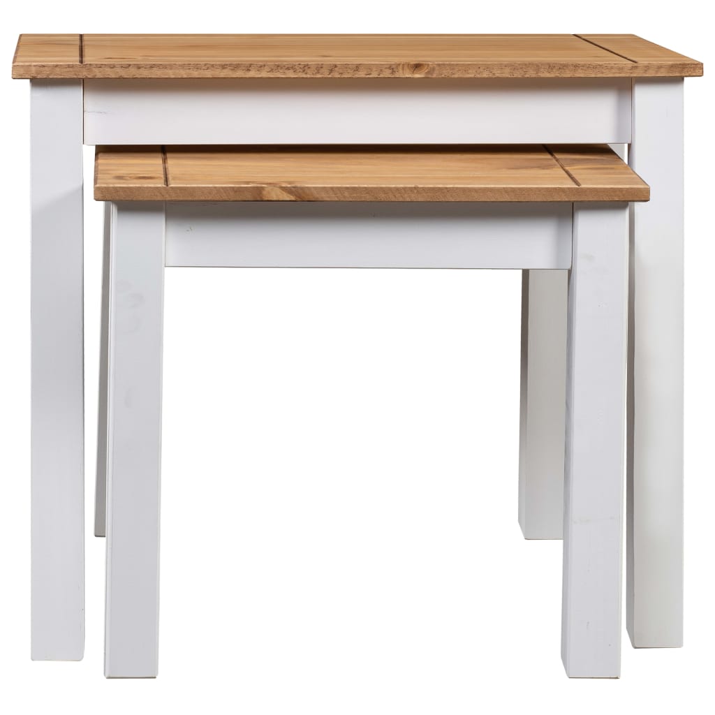 vidaXL Nesting Tables 2 pcs White Solid Pine Wood Panama Range