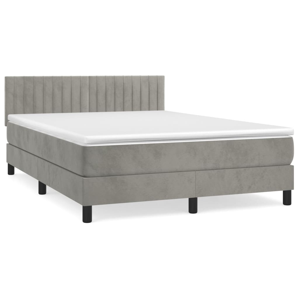vidaXL Box Spring Bed with Mattress Light Gray 53.9"x74.8" Full Velvet