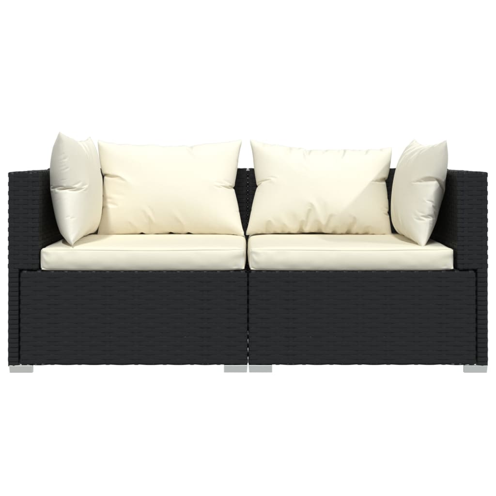 vidaXL 2-Seater Sofa with Cushions Black Poly Rattan