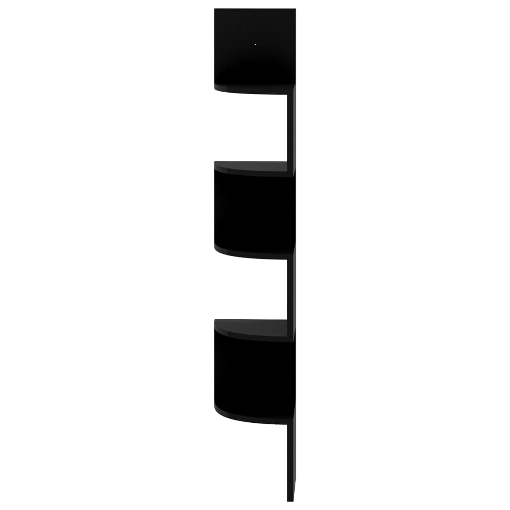 vidaXL Wall Corner Shelf High Gloss Black 7.5"x7.5"x48.4" Chipboard