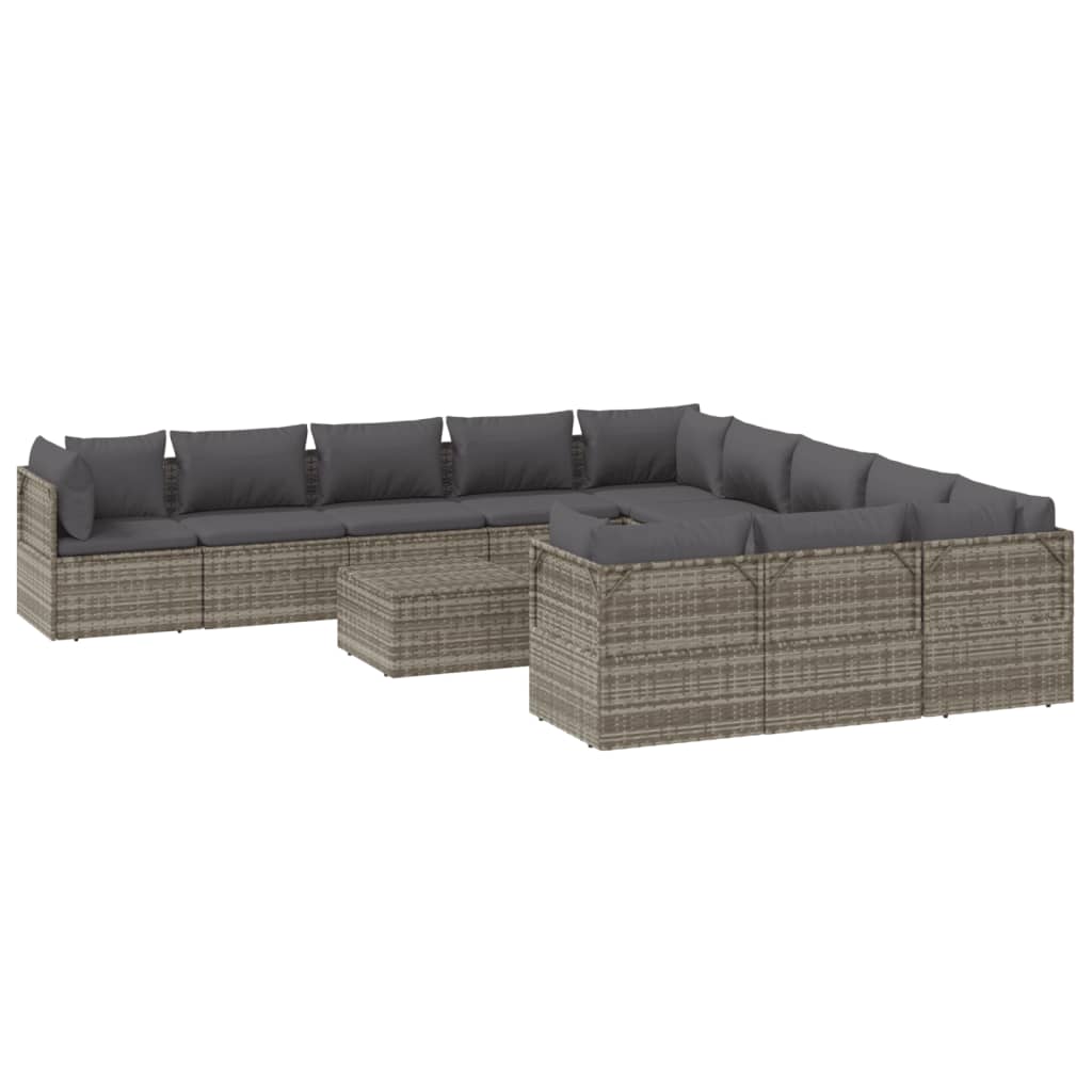 vidaXL 12 Piece Patio Lounge Set with Cushions Gray Poly Rattan